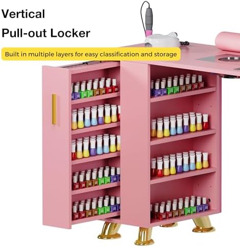 Kikihouse Manicure Table Nail Desk with Dust Collector(Pink) - Image 5