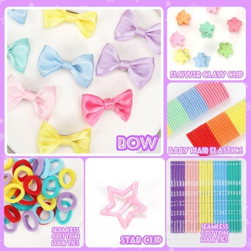 940Pcs Cotton Hair Accessories Set with Bow Clips, Rubber Bands, Elastic Holders, and Organizer Box for Girls and Toddlers - Image 5