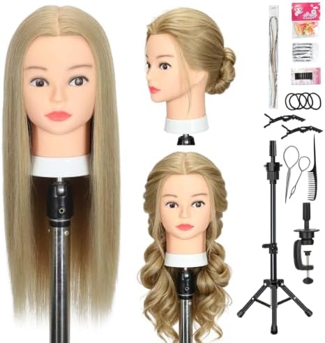 Opini 28" Mannequin Head Human Hair 80% with Tripod Stand for Hairdressier by Opini