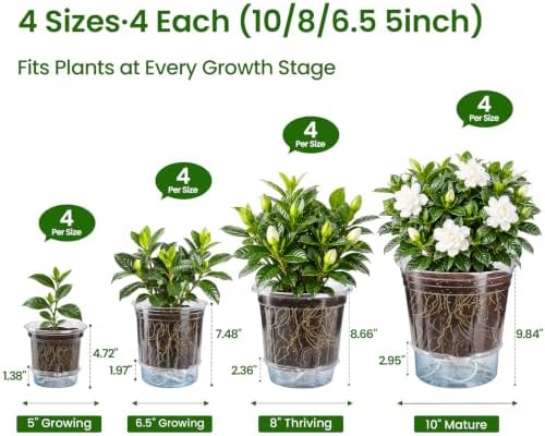 Bluepro Self Watering Pots for Indoor Plants, 10/8/6.5/5 Inch, 16-Pack - Image 2