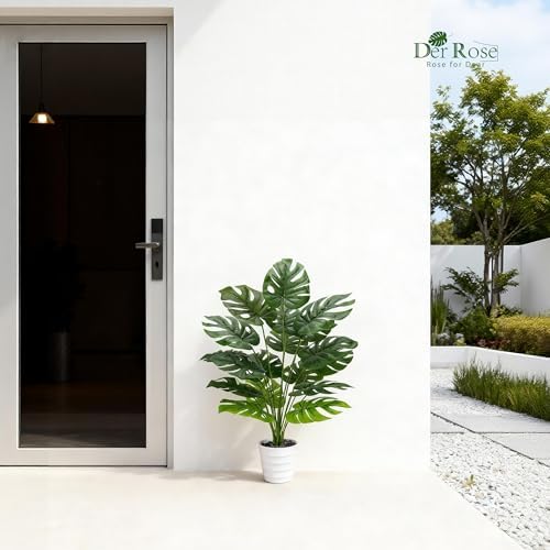 Der Rose 28" Tall Artificial Monstera Plant in White Pot for Indoor Decor - Image 6