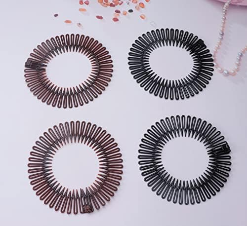 Sowaka 4 Pcs Circular Stretch Hair Wrap Holder Combs, Plastic in Black and Brown for Women Girls Outgoing Sports Hair Accessories - Image 2