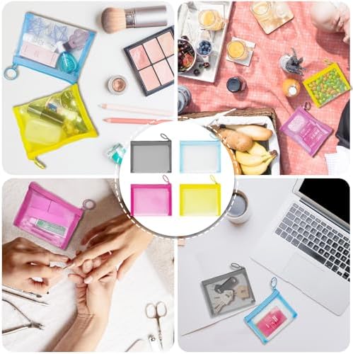 Mini Mesh Pouches(4 Pack), Small Mesh Bags with Zipper Nylon Makeup Pouches Bag Cosmetic Pouch Travel Purse Organizer Insert Diaper Inside Bag Organizers Home Organizing Size See Through Cute Colors - Image 7
