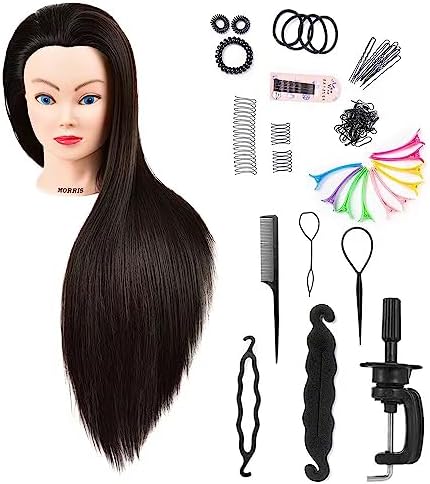 headdoll Mannequin Head Styling Mannequin Head for Hair Styling and Free Table Stand Training Head Manikin Cosmetology Doll Head with Long Fiber Hair Hairdresser Practice Head for Stylist by headdoll