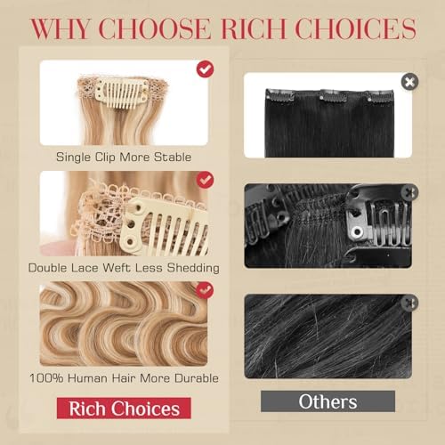 Rich Choices Short Clip In Hair Extensions Real Human Hair-Wave/Curly 6 Pcs Single Clip Hairs Extensions For Women-Mini Clips Hairpieces-12 Inch #12P613 Golden Brown Highlighted Bleach Blonde - Image 5