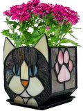 Stained Glass Black Cat Flower Pot,Succulent Pots with Drainage,Unique Black Cat Planter,Flower Pots for Indoor Plants,Glass Container Display Decoration,Cute Plant Gifts by Entlityful