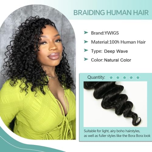 YWIGS Deep Wave Bulk Human Braiding Hair for Boho Braids 50G 20inch NC - Image 4