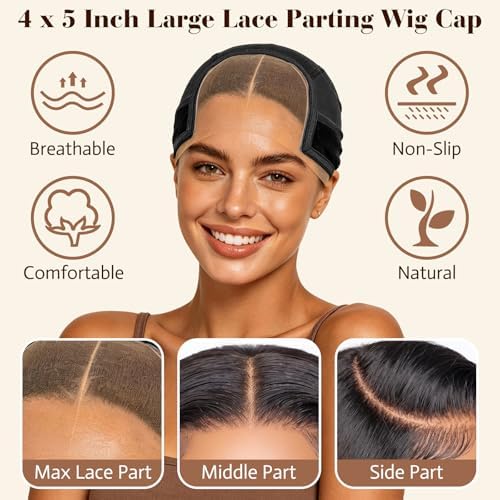 MEEZY Black Lace Wig Grip Cap with 4 Pcs Stocking Hairnets for Women, Non-Slip Wig Caps with Grip Band for Lace Front Wig, Adjustable Elastic Headband Accessories for Secure Hold - Image 2