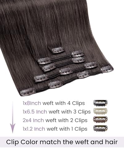 LaaVoo Clip in Hair Extensions Brown 18 Inch 5Pcs Ultra-Thin PU Edge - Image 2