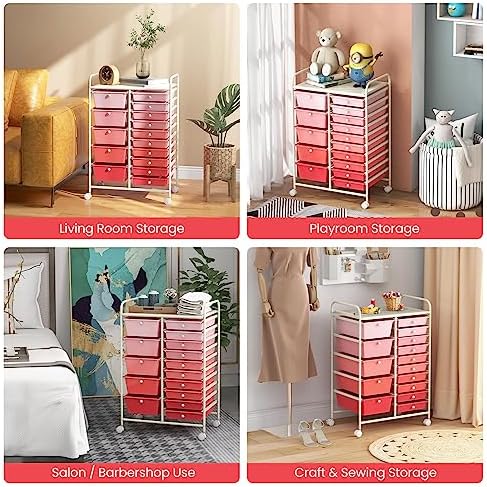 Giantex 15 Drawers Rolling Cart, Classroom Organizers, Storage Cart with Wheels, for Teacher Office Home School Supplies Tool Craft Art Paper - Image 5