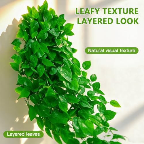 Artificial Hanging Plants, 4pcs Fake Pothos Vine Greenery for Wall Decor - Indoor Outdoor Home Living Room Hanging Decor, No Basket Included - Image 4
