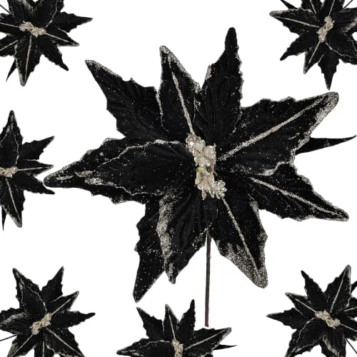 Kimura's Cabin 6Pcs 11Inch Artificial Poinsettia Christmas Flower Set,Black by WeddingPartyArrangementBouquetsDecorationArtificialFlowers