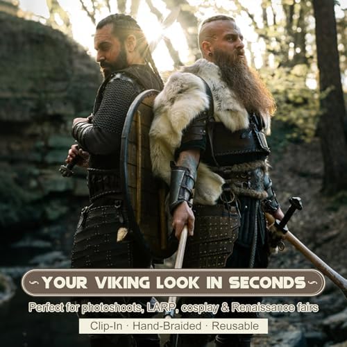 NTYNTY Viking Hair Extensions for Men – 24" Handcrafted Clip In Braided Ponytail Hairpiece for Halloween Viking Costume Renaissance Warrior Accessories - Silver Gray - Image 6