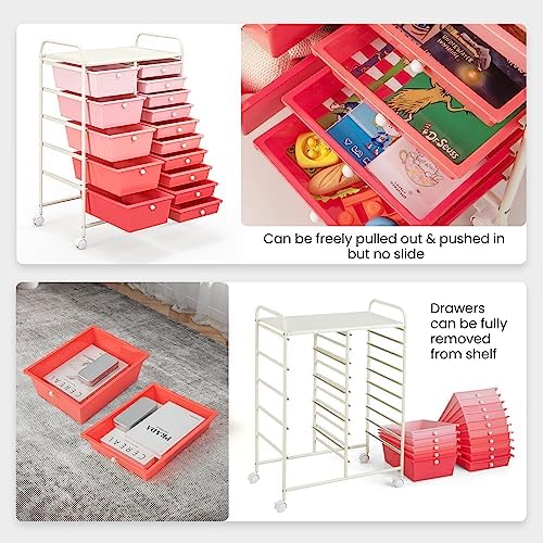 Giantex 15 Drawers Rolling Cart, Classroom Organizers, Storage Cart with Wheels, for Teacher Office Home School Supplies Tool Craft Art Paper - Image 6