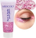 MEICOLY Pink Body Glitter,Sparkly Hair Glitter for Kids,Pink Accessories for Spirit Week,Singer Concerts Lover Heart Pink Halloween Face Glitter Makeup,Self-Adhesive Mermaid Glitter Face Paint by MEICOLY
