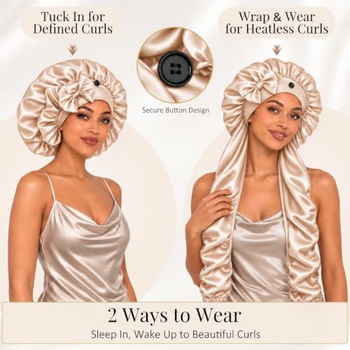 Bonnet for Braids Long Hair Double Layer Silk Satin Bonnet Bounce Curl Caps Women Sleeping Samurai Wrap Hair Hose Cap 2 in 1 - Image 4