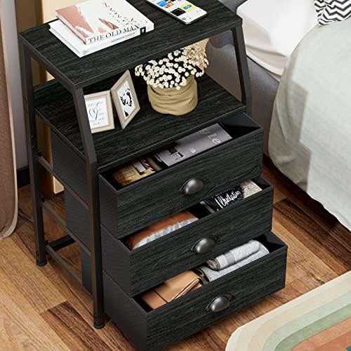 Furnulem Black Night Stand, Small Bedside Table for with 3 Fabric Drawers - Image 4