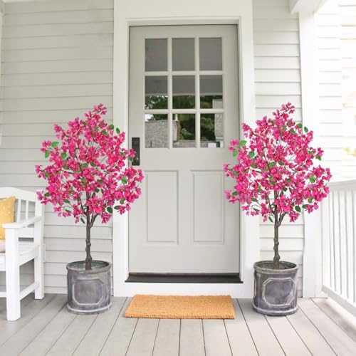 Briful Artificial Bougainvillea Tree in Black Pot 51.1" Tall Faux Silk Bougainvillea Floral Tree with Realistic Trunk Pink Fake Bougainvillea Plant for Home Office Living Room Bedroom Décor - Image 6