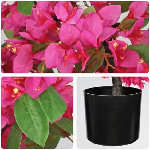 Briful Artificial Bougainvillea Plant in Black Pot 29.5" Tall Faux Silk Bougainvillea Floral Tree Tropical Fake Bougainvillea Tree for Home Office Room Garden Balcony Décor(Pink) - Image 3