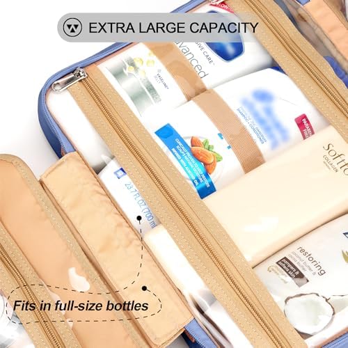 COOSKY Travel Hanging Toiletry Bag for Women, Cruise Ship Essentials, with Jewelry Organizer, Extra Large Makeup Dopp Kit, Waterproof Cosmetic Bags, Toiletries Kit Set with Trolley Belt, Blue - Image 4