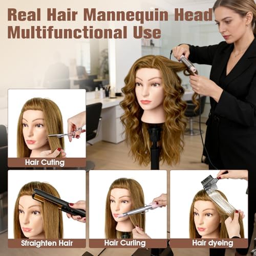 100% Real Human Hair Mannequin Head-22-24''Female Human Hair Hairstyle Head - Image 3