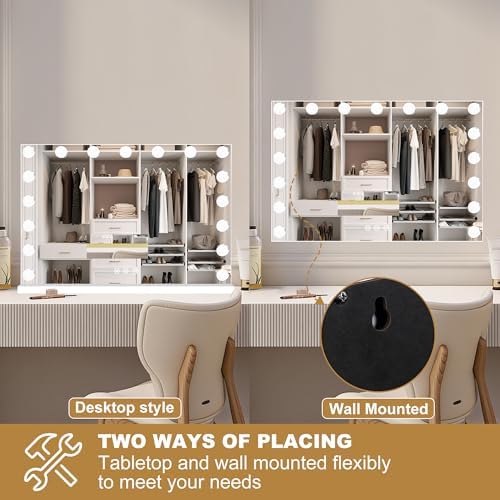 Moonee Vanity Mirror with Lights, Hollywood Lighted Makeup Mirror with 17 Dimmable Bulbs and 10X Magnification, 3 Colors Modes, Aluminum Metal Frame, Light Up Mirror for Tabletop/Wall（28" x 20"） - Image 7
