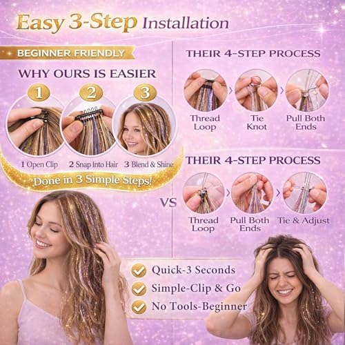 Hair Tinsel Clip in Pack of 18 Pcs Coffee Gold Hair Accessories - Image 5