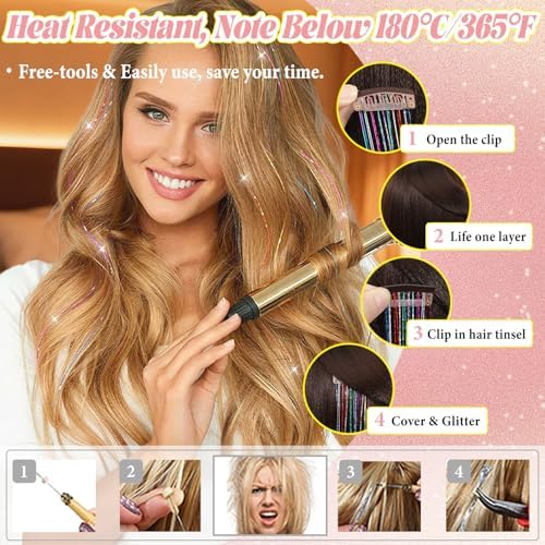 Hair Tinsel Clip in Gold-silver-pink Fairy Hair Tinsel Kit - Image 4