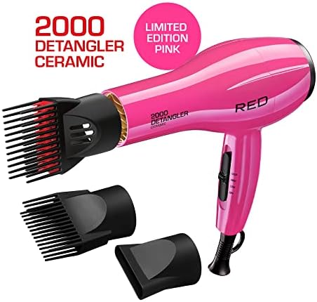 RED by KISS 2000 Ceramic Hair Dryer, Professional Salon Blow Dryer, 2 Detangler Pik Attachments, Tourmaline Technology, 3 Heat Settings, Easy Storage Loop (Pink) - Image 2