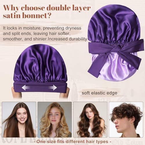 CHLINS Double Layer Satin Bonnet for Sleeping, Hair Bonnet for Curly Hair - Image 3
