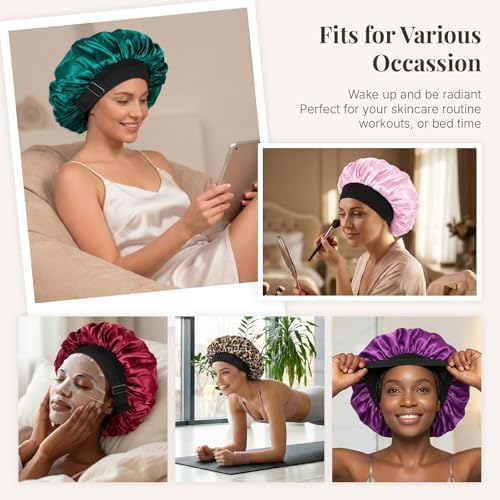 2PCS Silk Hair Bonnet for Sleeping Women - Satin Bonnet for Sleeping Double Layer Adjustable Sleep Cap for Curly Hair - Image 5