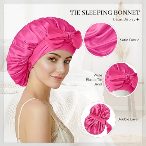 Silk Bonnet for Sleeping Satin Hair Bonnet Double Layer Adjustable Sleep Cap with Elastic Tie Band - Image 4