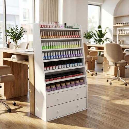 Nail Polish Rack with 2 Drawers, Holds 700+ Bottles (White) by HolaiNail