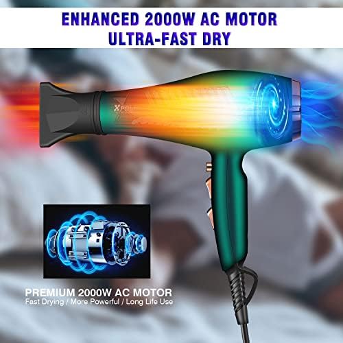 Pro Ionic Salon Hair Dryer,Xpoliman Blow Dryer,Powerful 2000 Watt with AC Motor,Quick Drying Hairdryers Diffuser Fast Dryer Lightweight Best Soft Touch Body -Green & Gold - Image 5