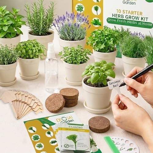 47 PCS Herb Garden Seeds Starter Kit, 10 Non-GMO Culinary Herb Seeds with Beige Pots & Planters for Windowsill, Herb Growing Kit Indoor & Outdoor, Unique Herb Garden Gift Set for Gardening Lovers - Image 6