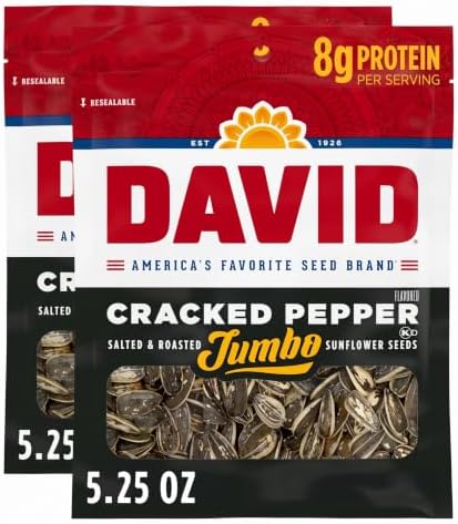 DAVID Roasted and Salted Cracked Pepper Jumbo Sunflower Seeds, Keto Friendly, 5.25 oz (Pack of 2) by DAVID