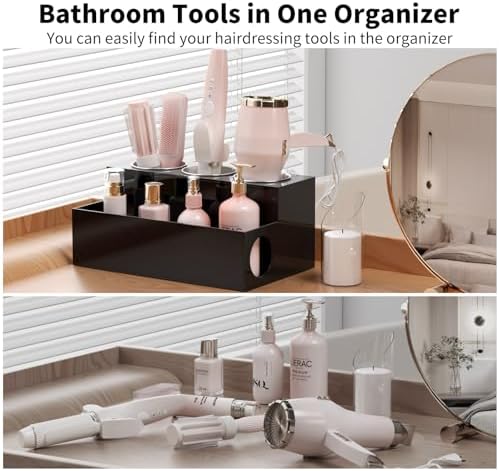 NIUBEE Acrylic Hair Tool Organizer,Hair Dryer Holder Countertop with 3 Cups - Image 6