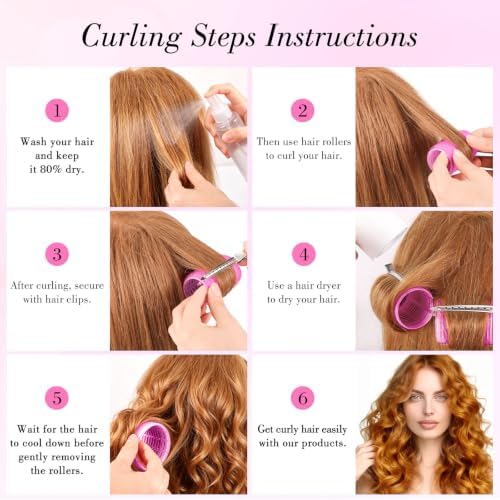4 Sizes Heatless Rollers Hair Curlers Set with Clips Comb Storage Bag, Red - Image 5