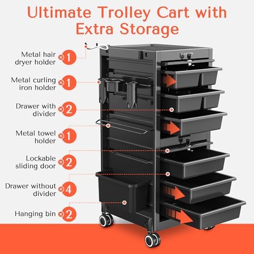 TASALON Professional Rolling Salon Cart, 6-Drawer Storage Trolley with Tool Holders, 33-Inch Height,Barber Shop Hairdressing Beauty Versatile Equipment Black - Image 3