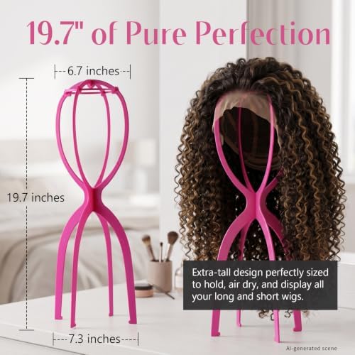 Dreamlover Tall Wig Stand for Long Wigs, Hot Pink, 2 Packs - Image 6