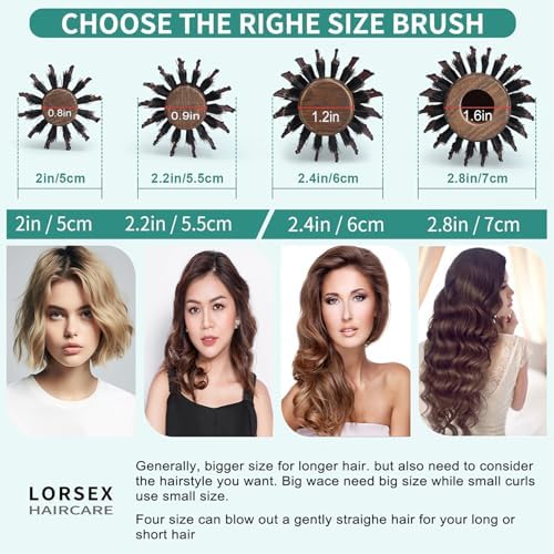 Round Brush for Blow Drying, LORSEX Boar Bristle Hair brush for Women Men, Round Hairbrush for Add Shine/Volume, Minimize Damage (2.4Inch) - Image 4