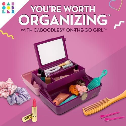 Caboodles On-The-Go Girl Makeup Box, Two-Tone Pink on Violet, Hard Plastic Makeup Organizer Box, Built-In Mirror, Secure Latch for Safe Travel, Spacious Storage for Large Items - Image 2