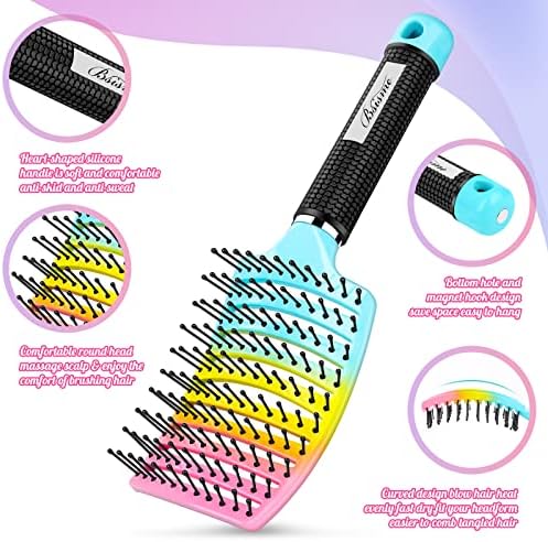 Curved Vented Paddle Brush - Faster Blow Drying, Detangling for Women & Men, Professional Styling for Wet, Curly, Thick or Straight Hair (colourful) - Image 2