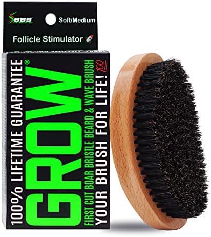 GROW Beard Brush & 360 Wave Brush for Men - Natural Boar Bristle For Fuller, Thicker Hair, Beard & Mustache - Premium Full-Size to Exfoliate, Strengthen Hair, Stimulate & Boost Growth by BESTBEARDSTUFF