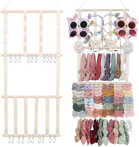 Headband Holder Hair Bow Organizer for Girls W/ 20 Hooks, 8 Ribbons by iHansee