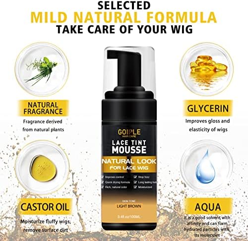 Lace Tint Melting Mousse for Women's Toupees, Hairpieces and Wigs - Natural Finishing Color, Wig Glue and Tool Set (Light Brown) - Image 2