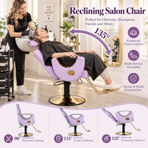Purple Barber Chair Reclining Hydraulic Salon Styling Chairs Beauty Chair - Image 4