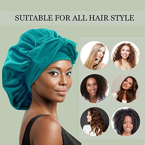 Satin Silk Hair Bonnet for Sleeping Large Bonnets with Tie Band Wrap with Adjustable Straps Night Sleep Caps for Women Curly Braid Hair Dark Turquoise - Image 4