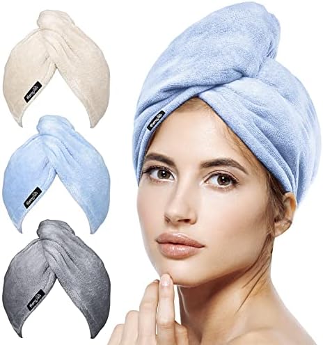 POPCHOSE Microfiber Hair Towel Wrap, 3-Pack, Beige, Grey, Blue by Popularchoicesfromhere
