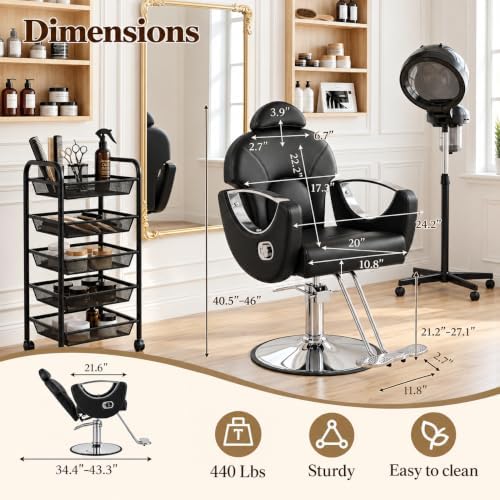 Black Barber Chair Heavy Duty Reclining Hydraulic Styling Chair for Salon - Image 3